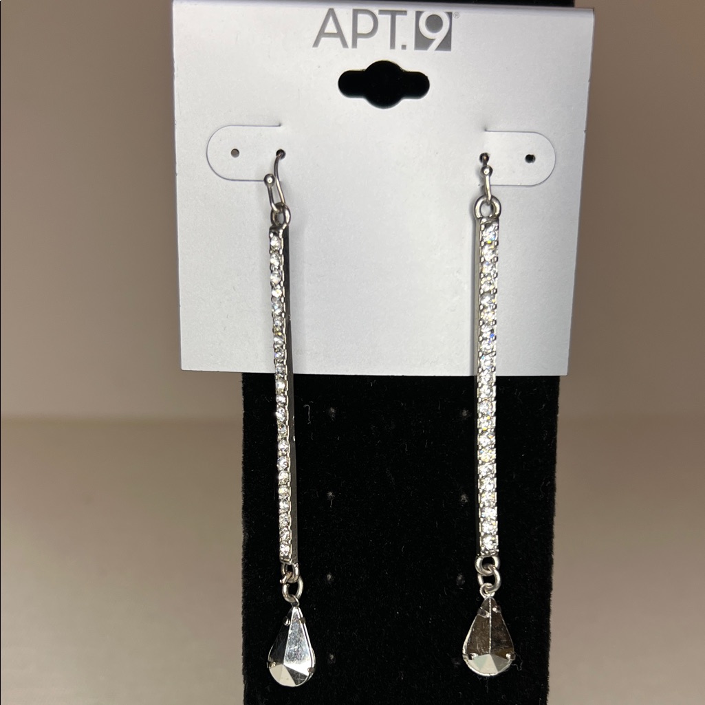 Apt 9 Silver Crystal Linear Drop Earrings With Teardrop Dangles 12$